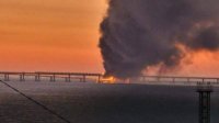Пожар после взрыва на Крымском мосту
